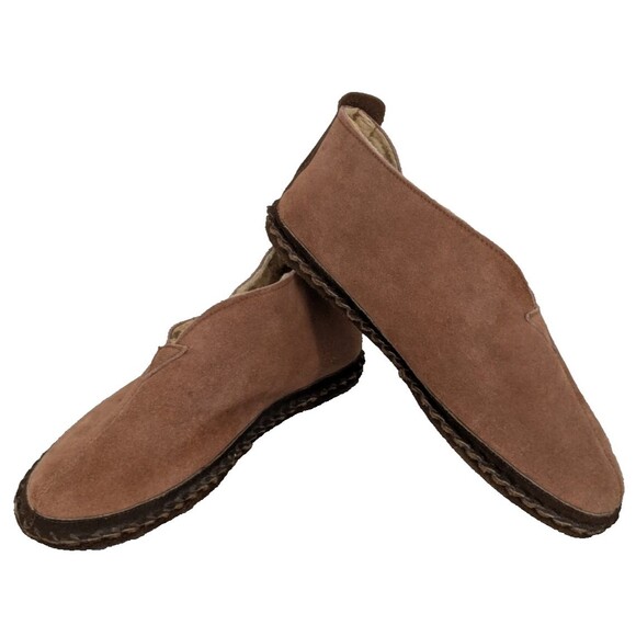 Bass Other - BASS slippers Mens Brown Suede Leather Ankle Faux Fur Plush Lined Cozy Size 12